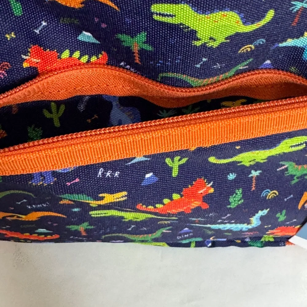 Kinsho Bento Blue Orange Dinosaur Insulated Lining Lunch Box Thermo Ice Pack NEW
